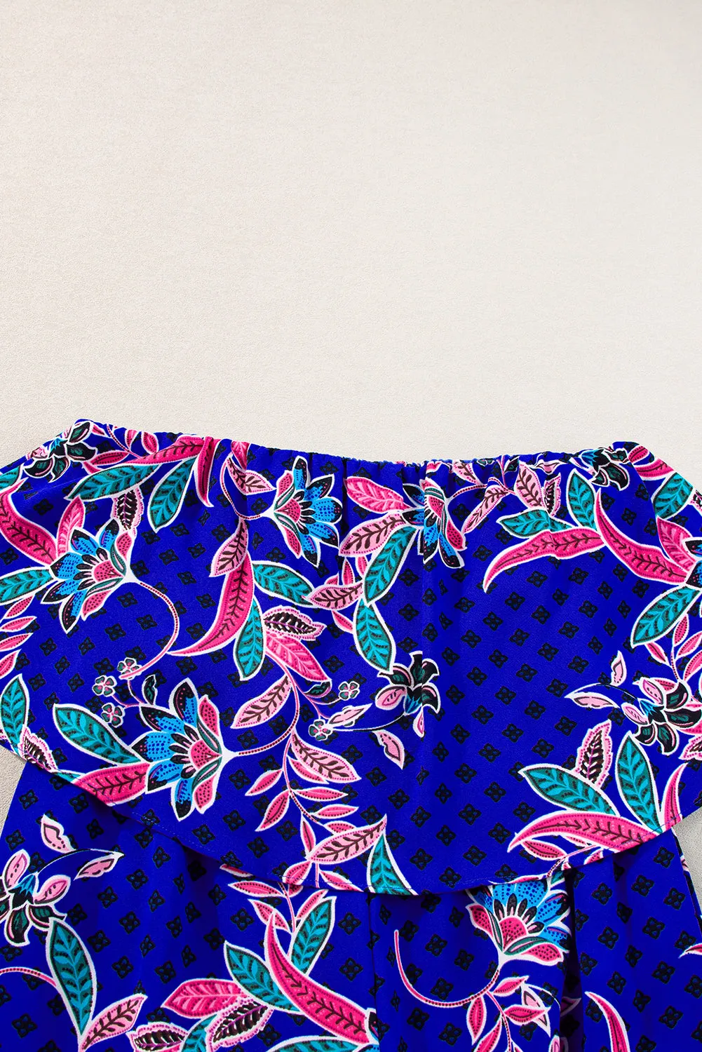 Tropical Strapless Ruffled Jumpsuit