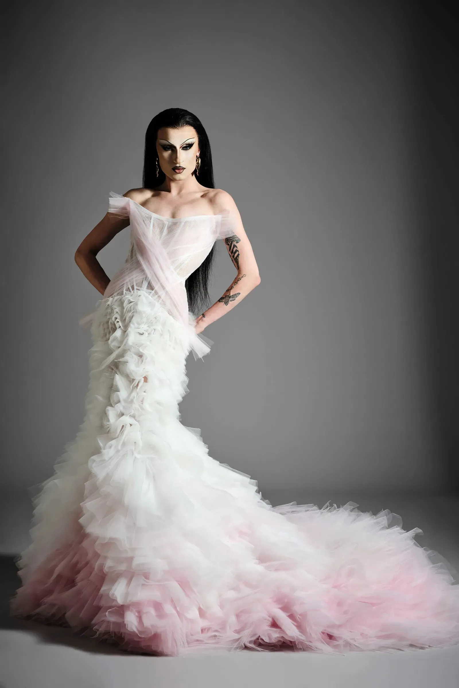 Tulle Draped Corset Ombré Ruffle Gown