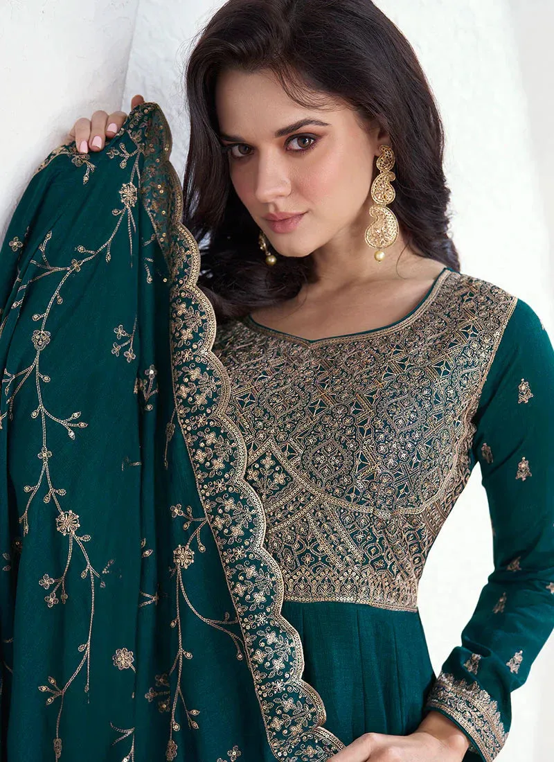 Turquoise Elegance Reimagined Designer Anarkali Suit