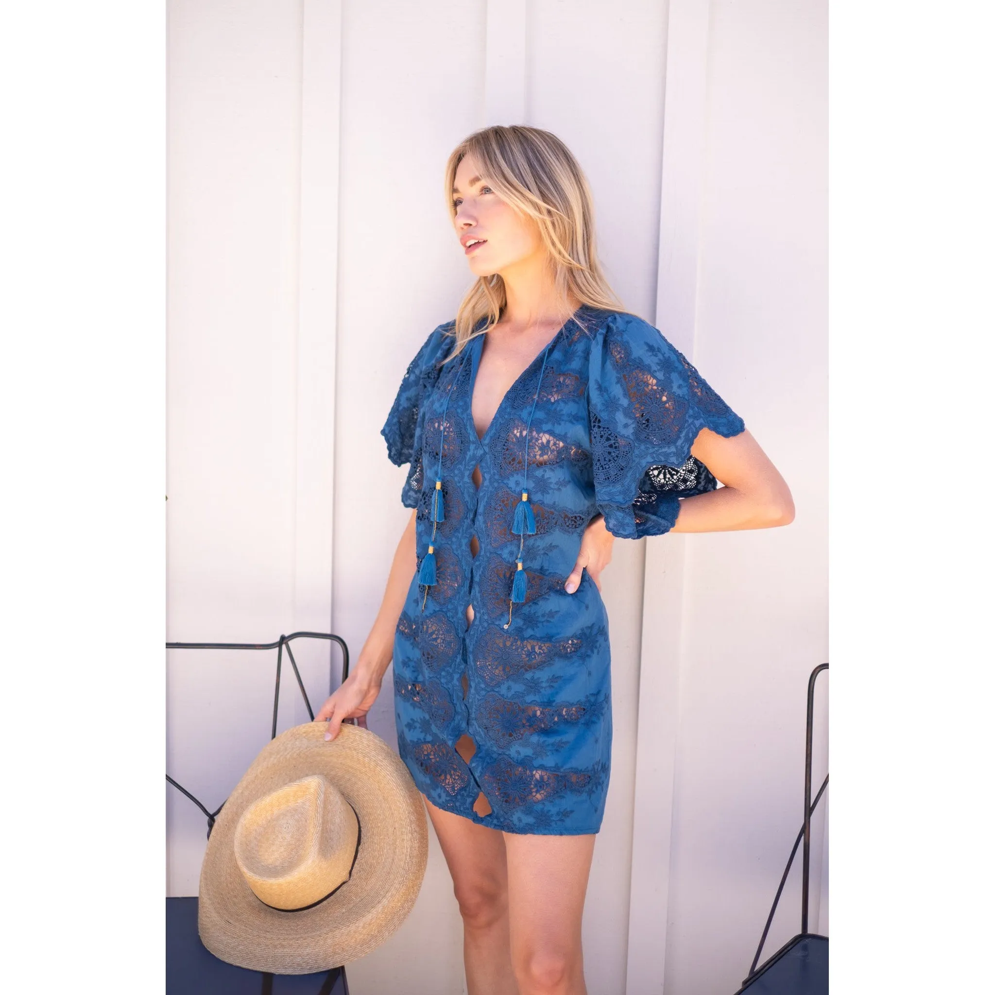 Turquoise Mini Angel Kaftan Lace