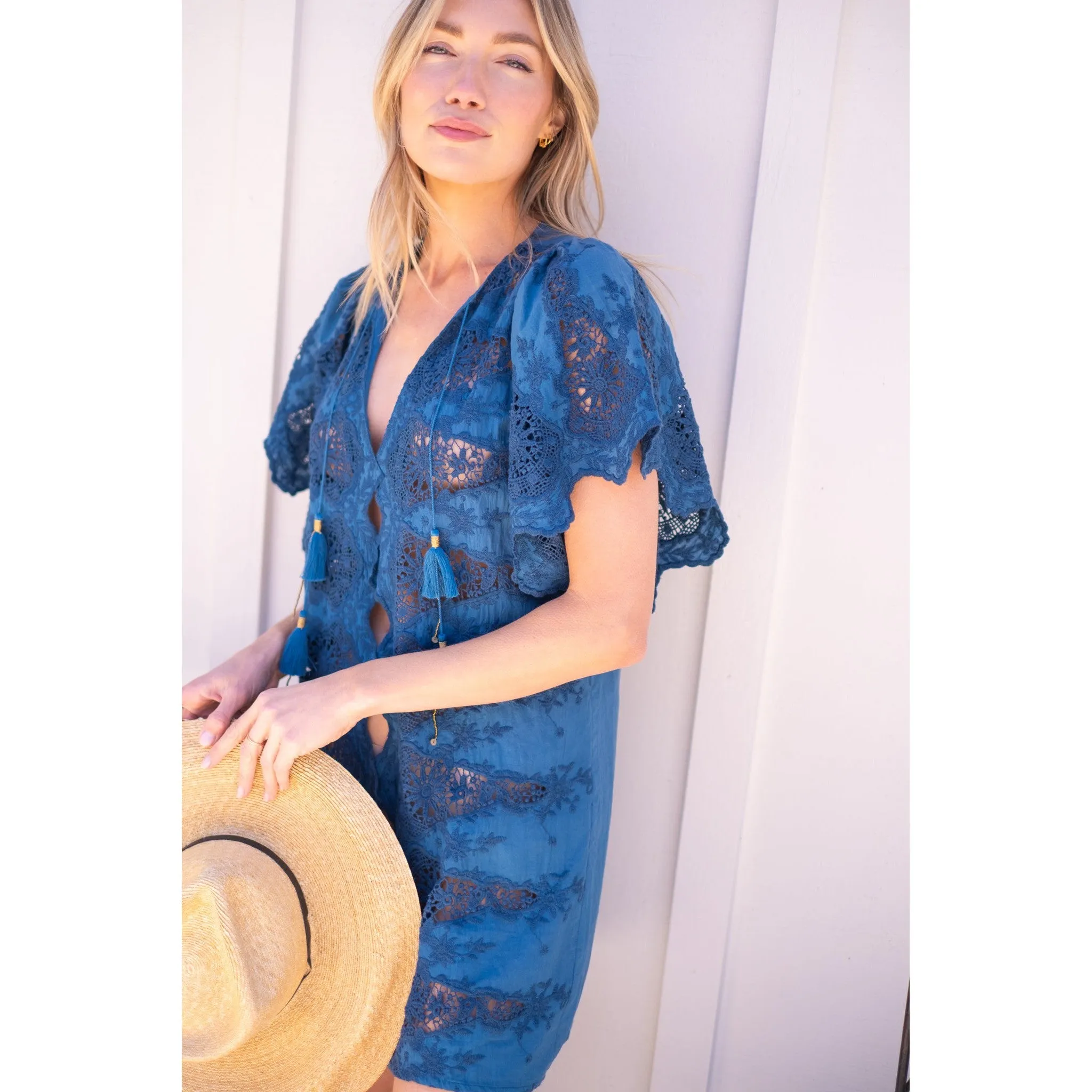 Turquoise Mini Angel Kaftan Lace