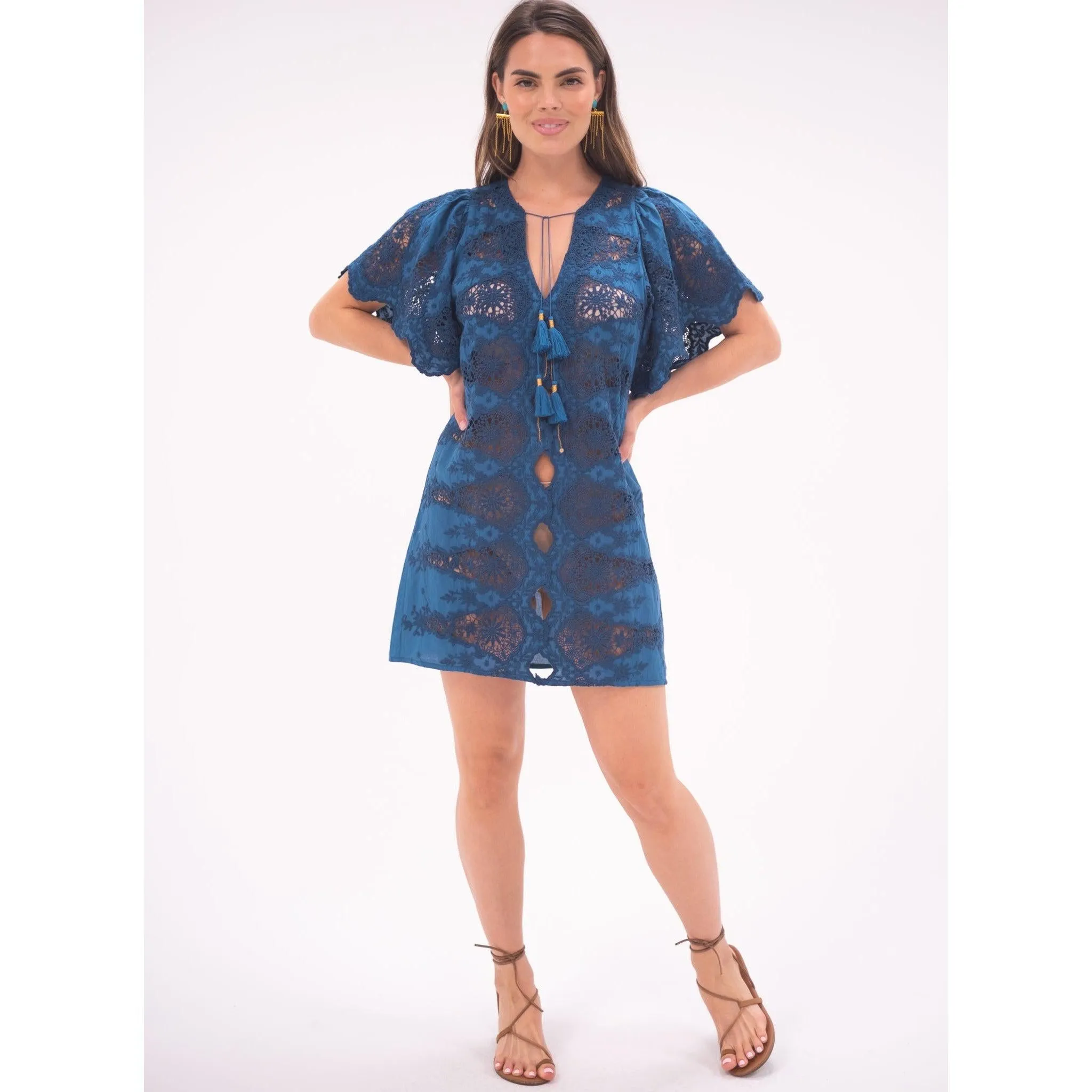 Turquoise Mini Angel Kaftan Lace