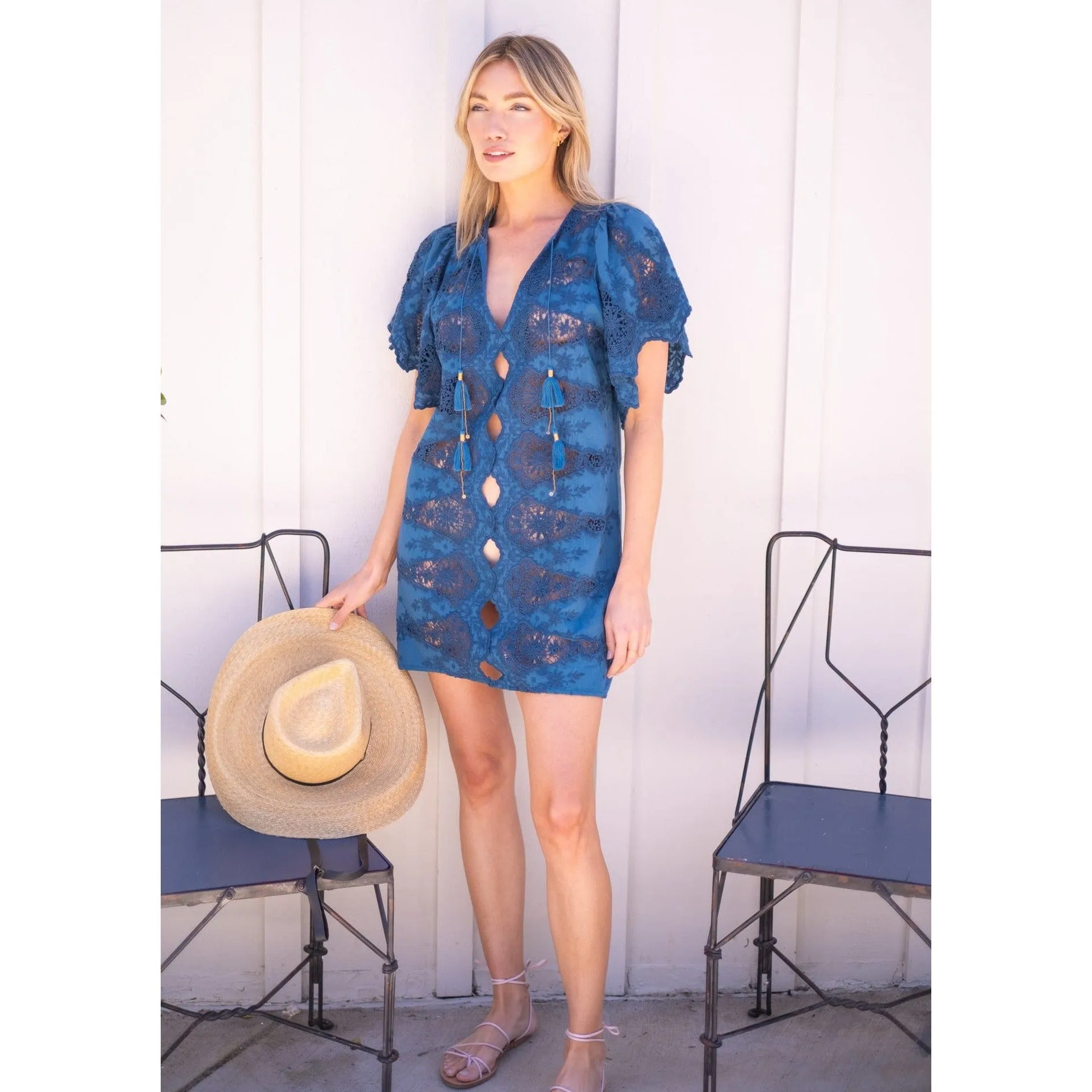 Turquoise Mini Angel Kaftan Lace
