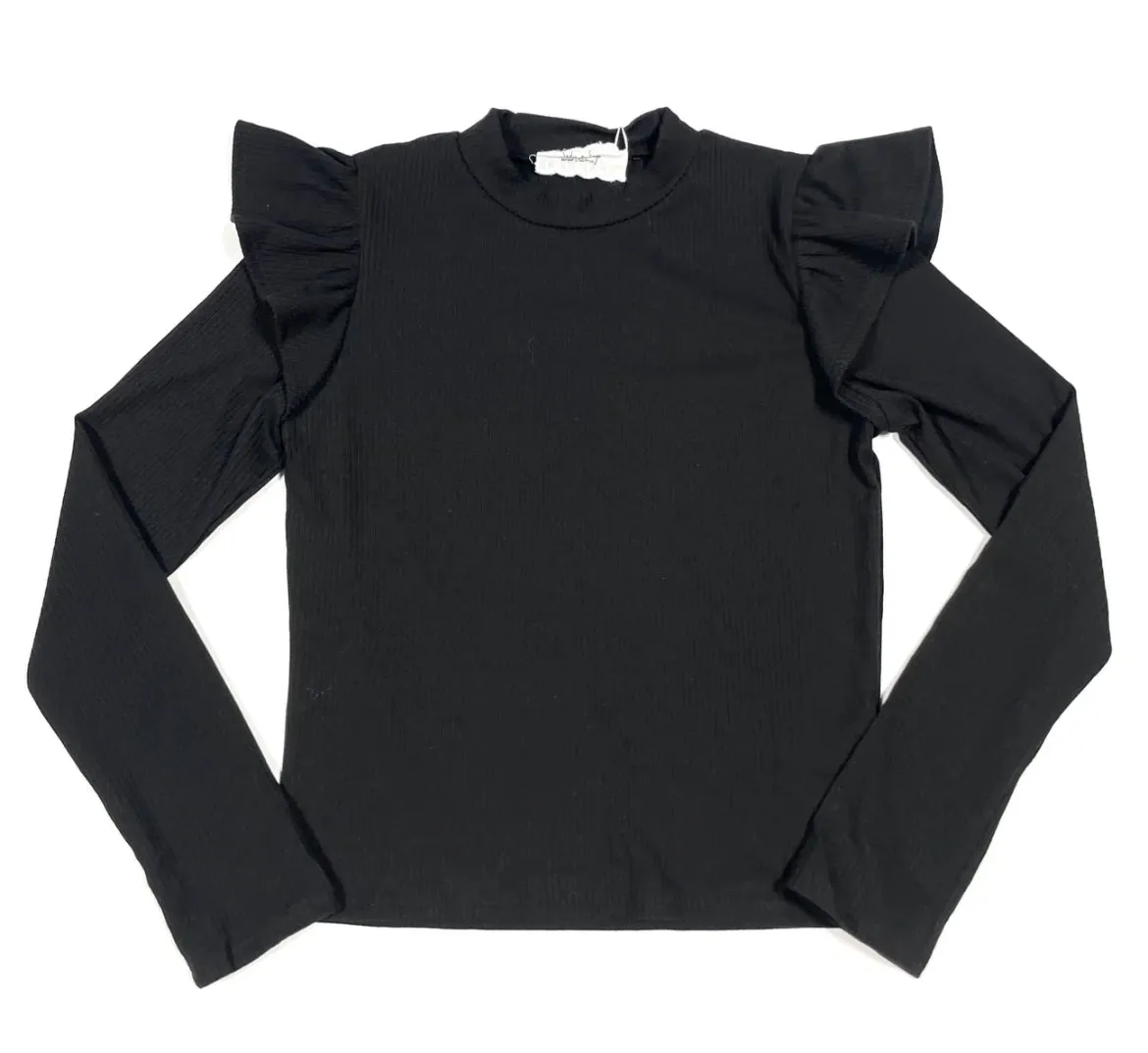 Tween Black Lovely Ruffle Sleeve Knit Top..
