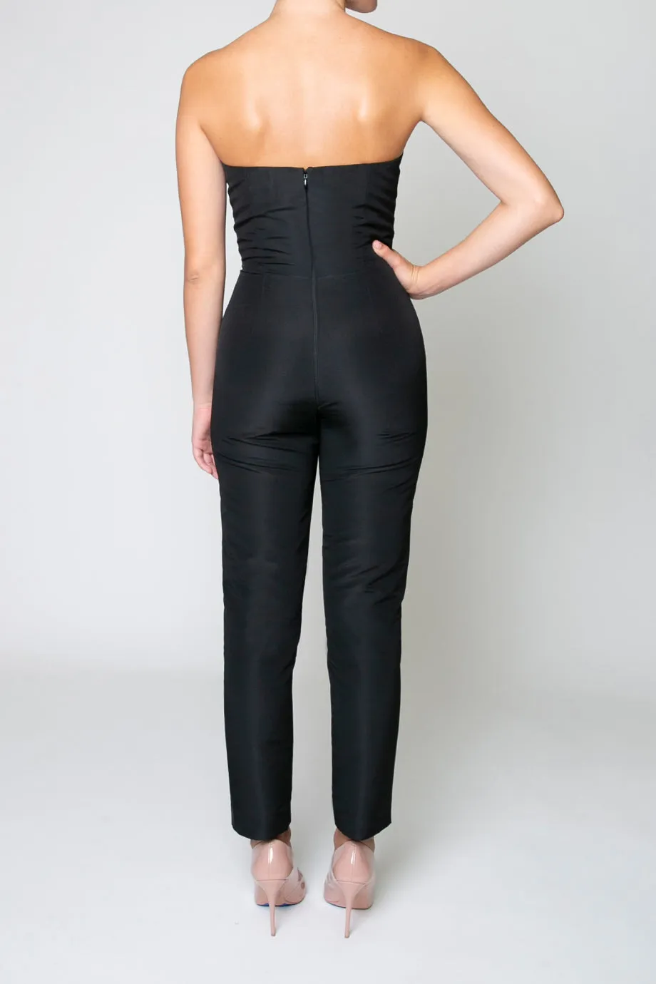 Twisted Bow Silk Faille Jumpsuit