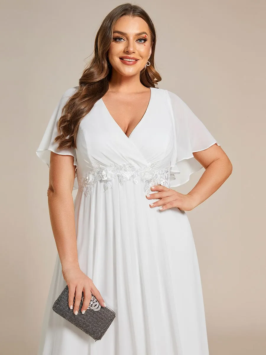 Tyler short sleeve chiffon wedding dress in ivory