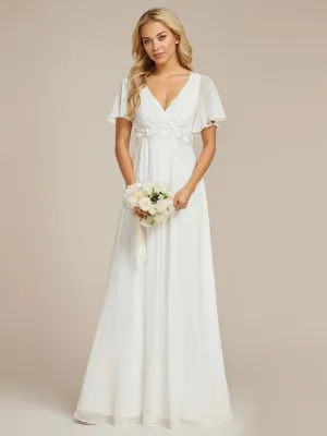 Tyler short sleeve chiffon wedding dress in ivory