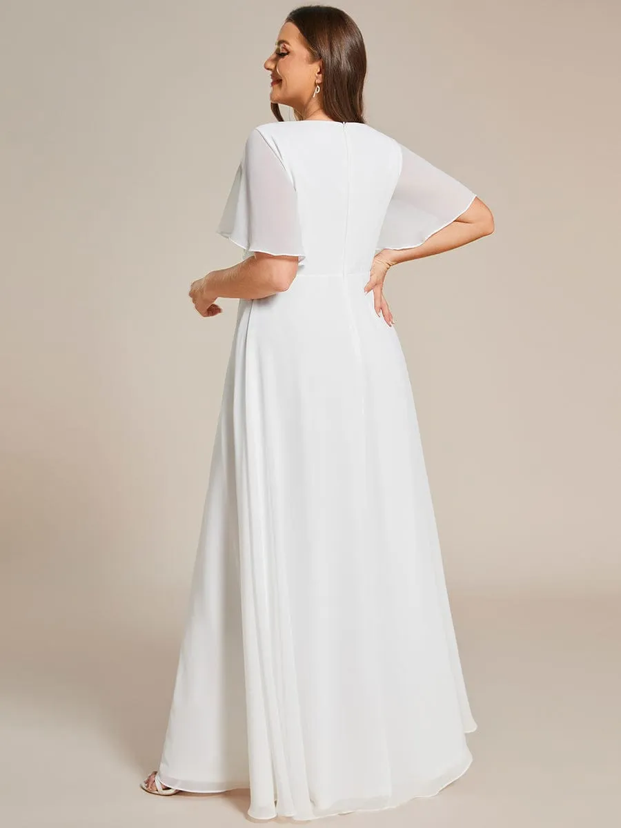 Tyler short sleeve chiffon wedding dress in ivory
