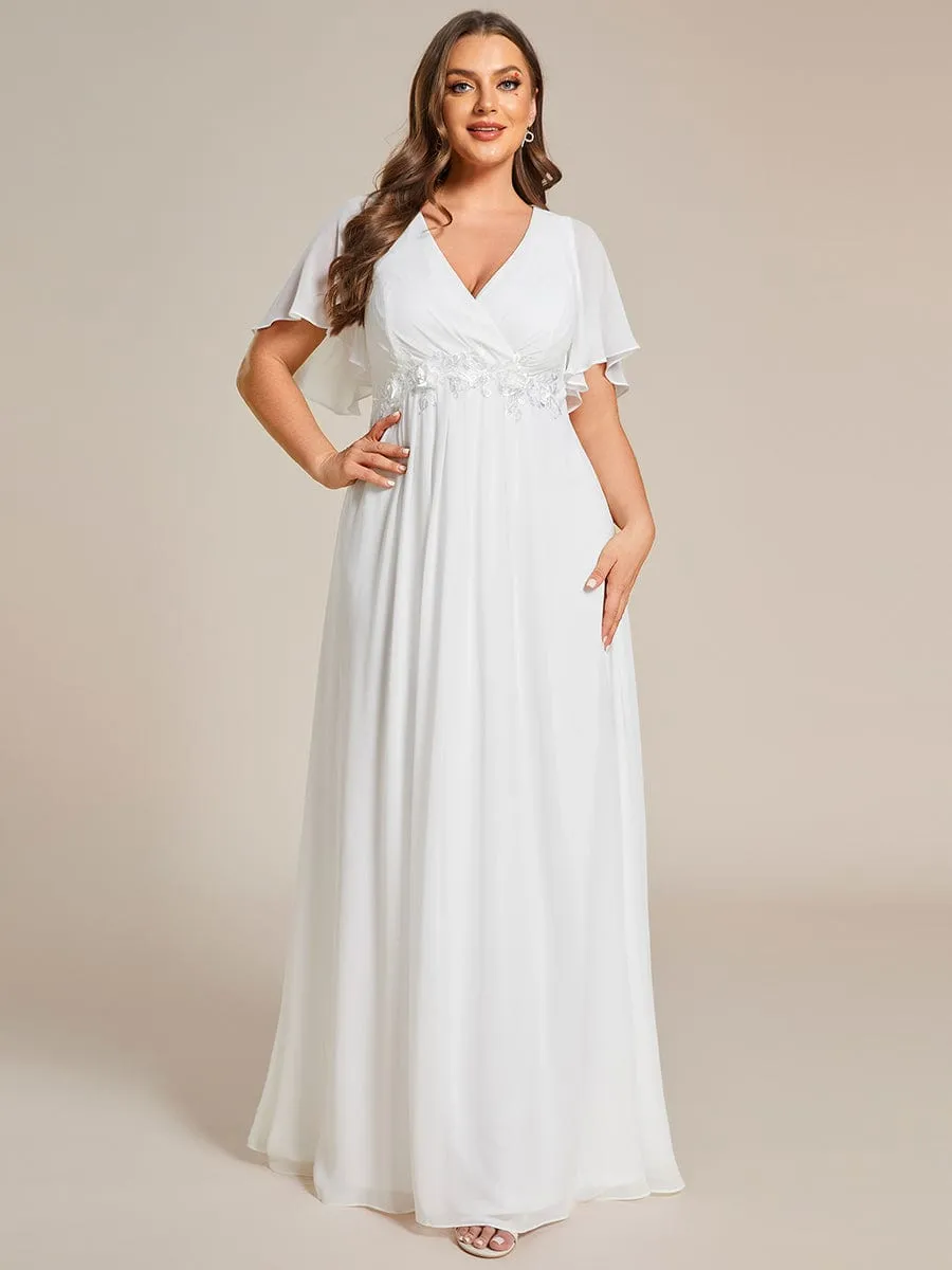 Tyler short sleeve chiffon wedding dress in ivory