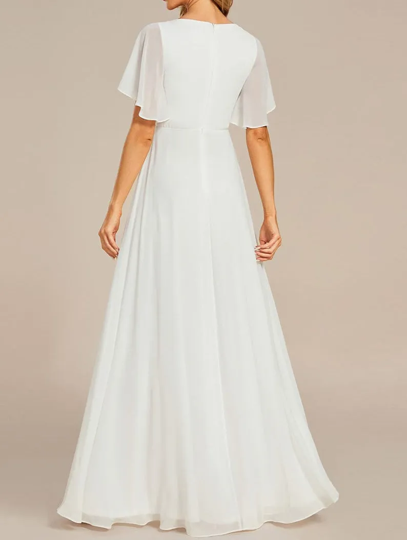 Tyler short sleeve chiffon wedding dress in ivory