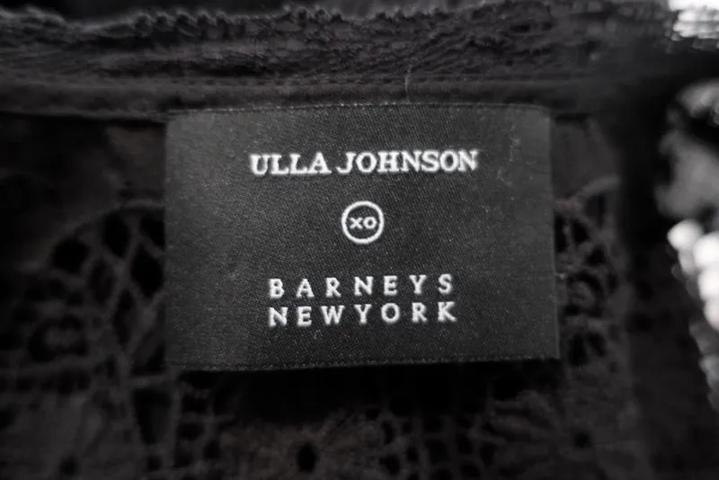 Ulla Johnson Mini Dress Black Crochet Lace-Inset Embroidered Cotton Size 2