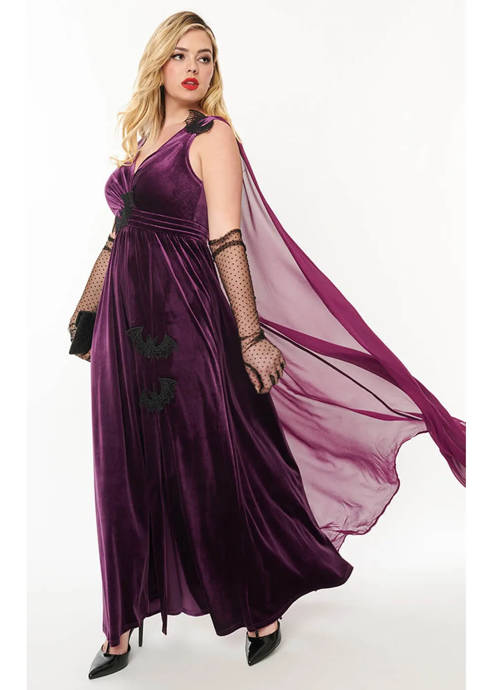 Unique Vintage Bats Cape Maxi Dress Purple