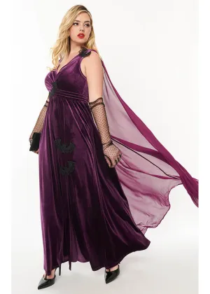 Unique Vintage Bats Cape Maxi Dress Purple