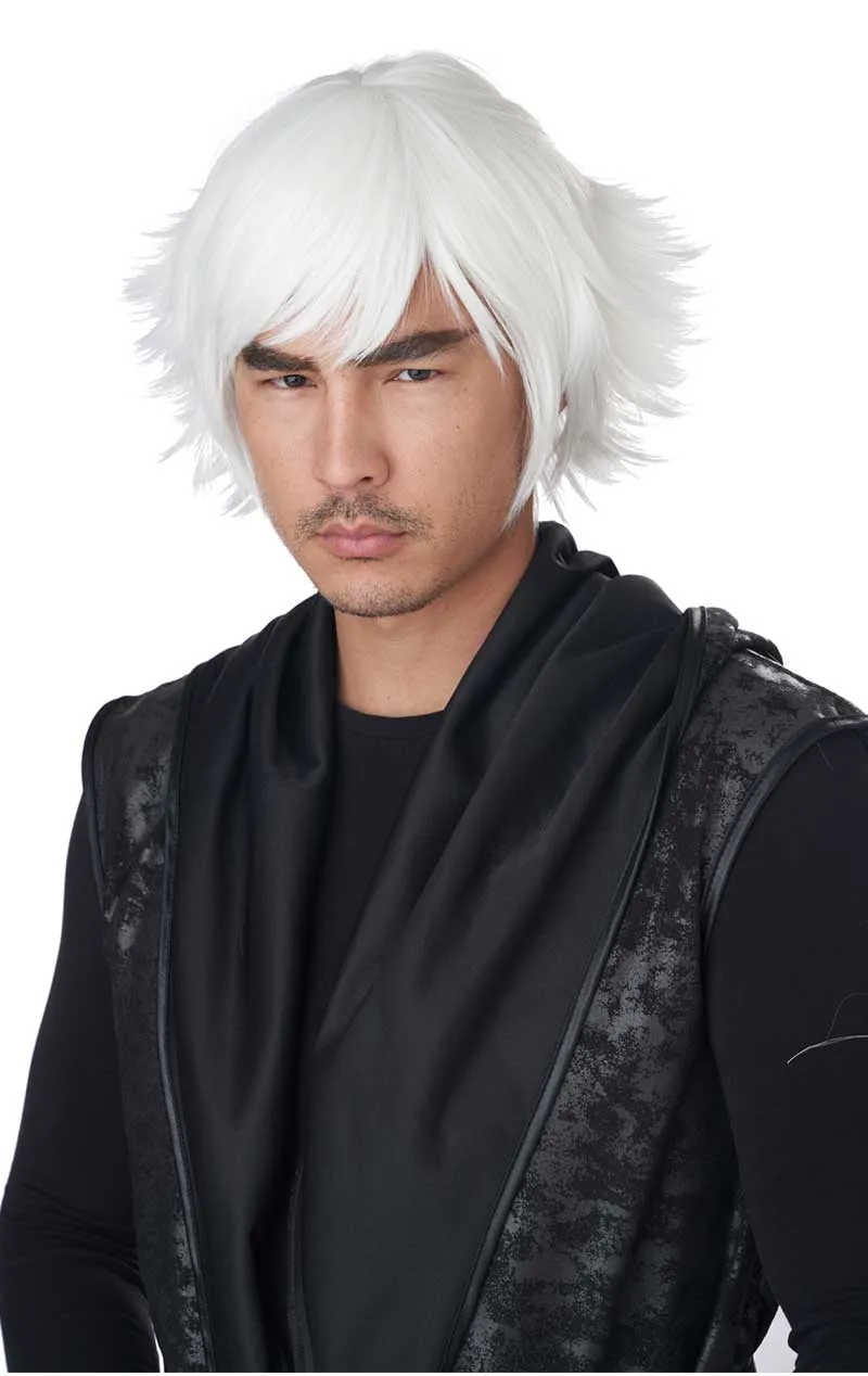 Unisex White Feathered Cosplay Wig