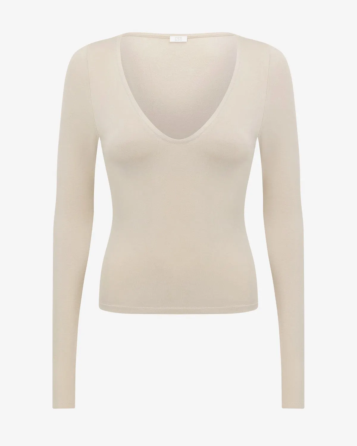 V Neck Long Sleeve Top | Fawn