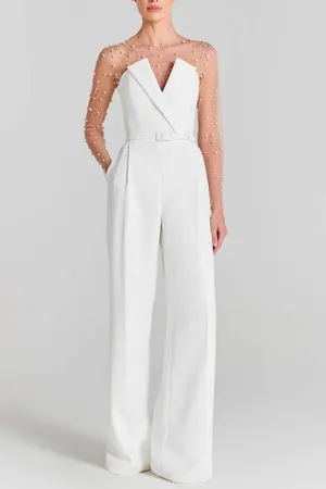 V Neck Strapless Pocketed Wide Leg Jumpsuit