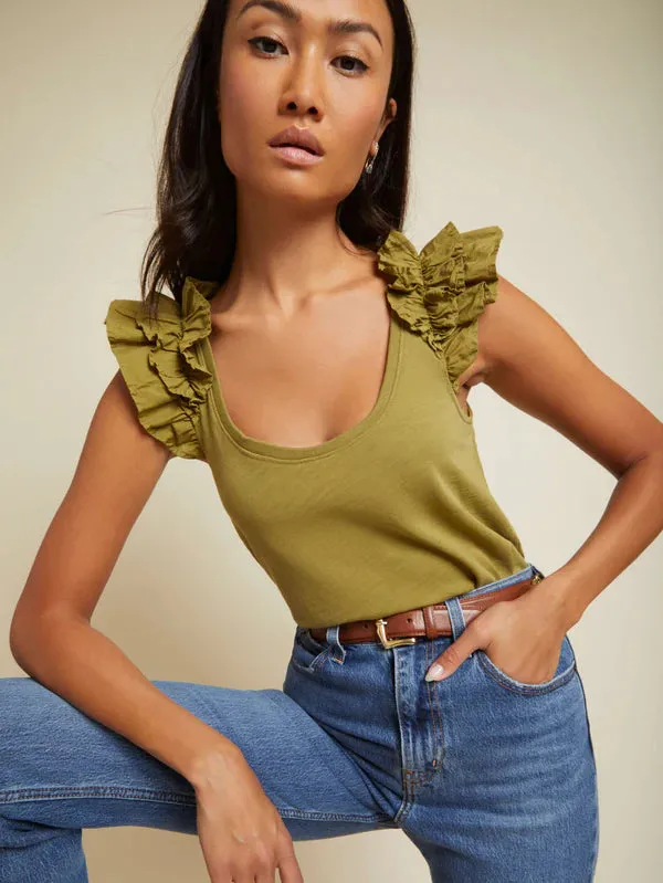 Valentina ruffle tank - lichen