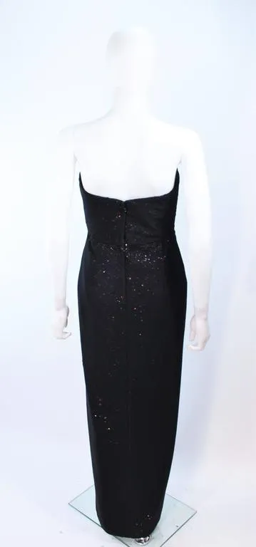 VICKY TIEL Black Draped Gown with Sequin Interior Size 4