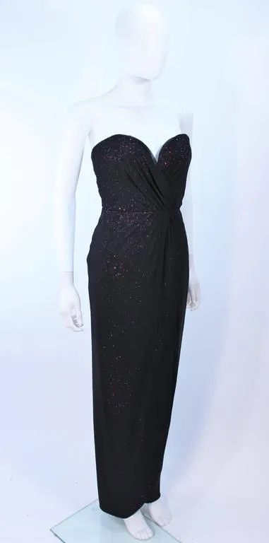VICKY TIEL Black Draped Gown with Sequin Interior Size 4