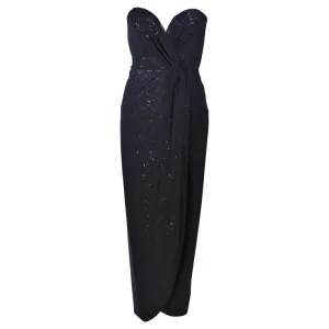VICKY TIEL Black Draped Gown with Sequin Interior Size 4