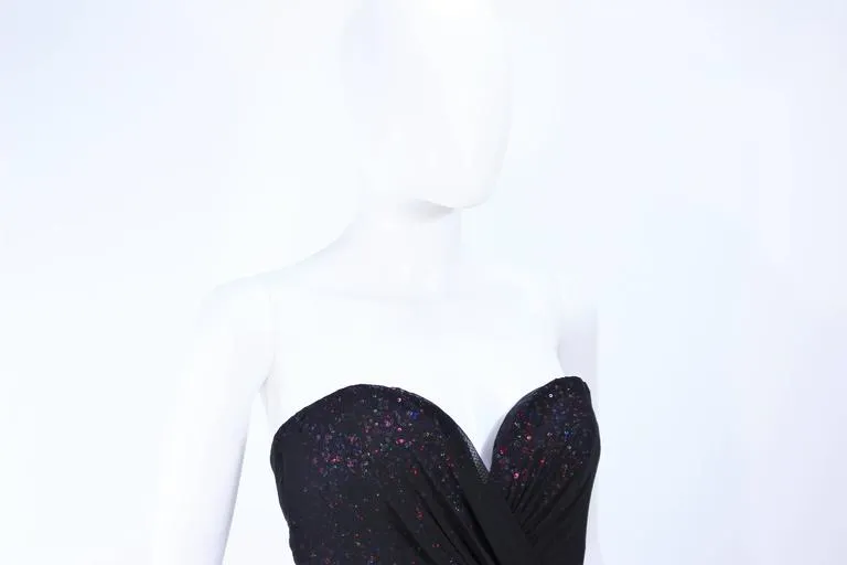VICKY TIEL Black Draped Gown with Sequin Interior Size 4