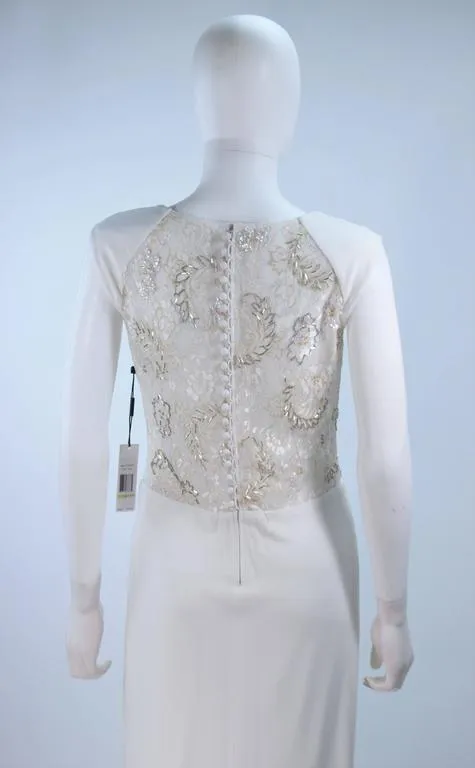 VICKY TIEL White Jersey Dress with Sheer Sequin Waist and Back Size 4