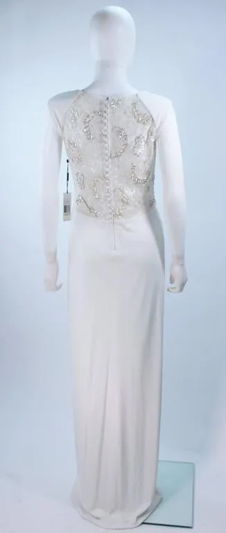 VICKY TIEL White Jersey Dress with Sheer Sequin Waist and Back Size 4