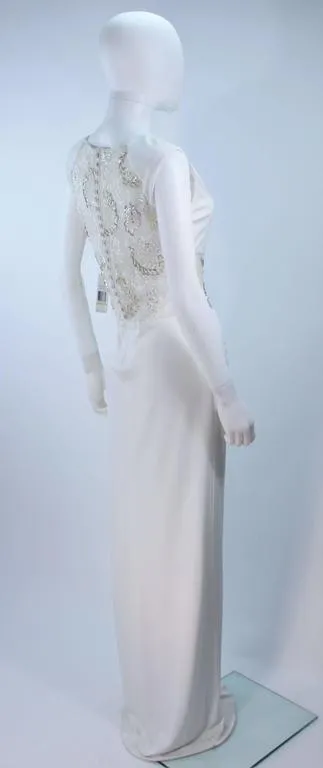 VICKY TIEL White Jersey Dress with Sheer Sequin Waist and Back Size 4