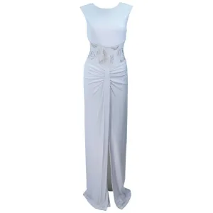 VICKY TIEL White Jersey Dress with Sheer Sequin Waist and Back Size 4
