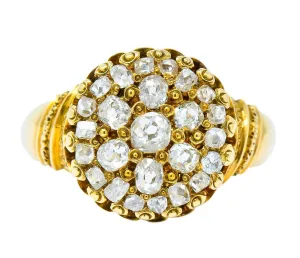 Victorian 0.70 CTW Old Mine Cut Diamond 18 Karat Gold Cluster Ring