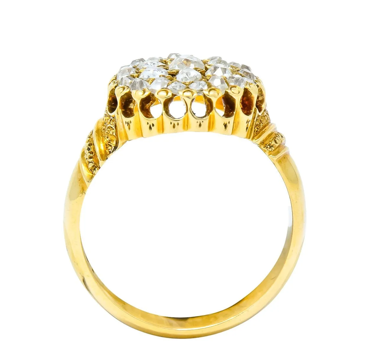 Victorian 0.70 CTW Old Mine Cut Diamond 18 Karat Gold Cluster Ring
