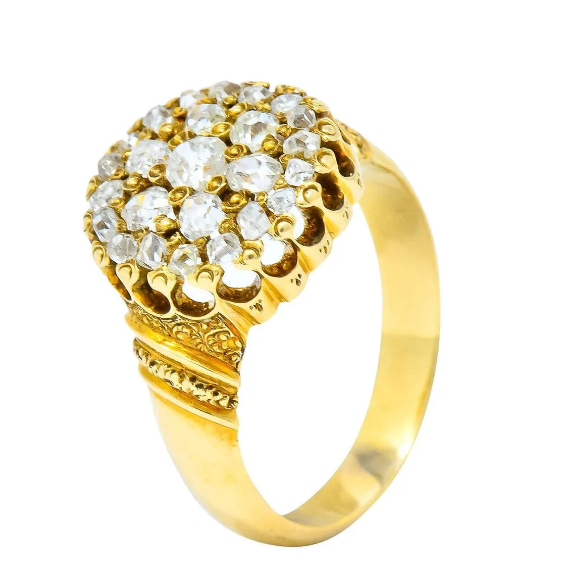 Victorian 0.70 CTW Old Mine Cut Diamond 18 Karat Gold Cluster Ring