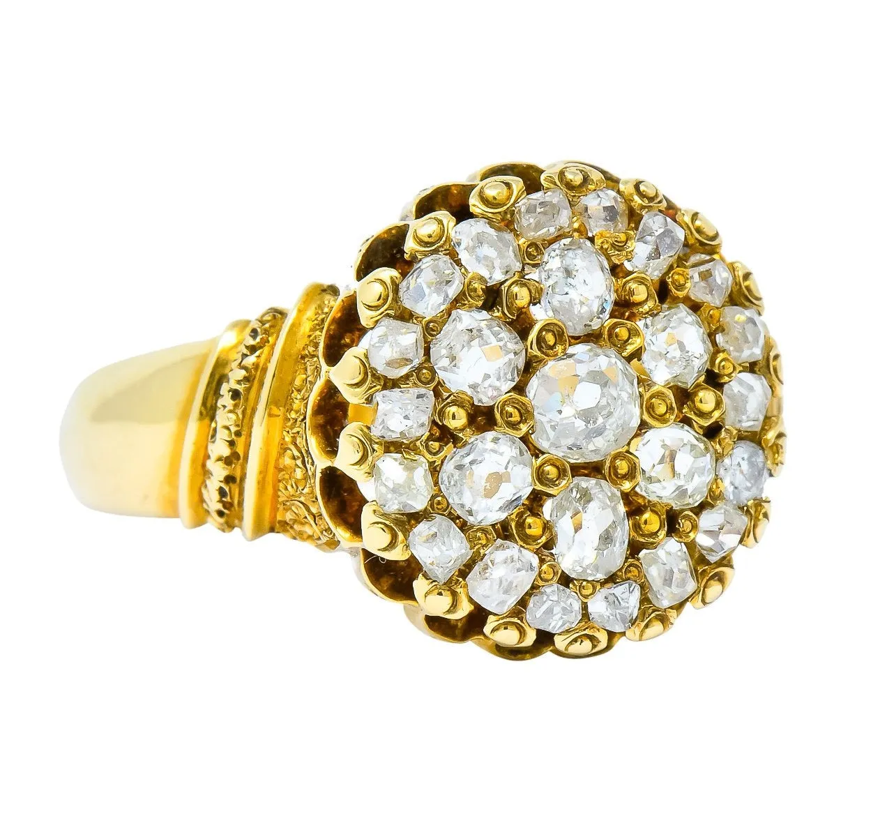 Victorian 0.70 CTW Old Mine Cut Diamond 18 Karat Gold Cluster Ring