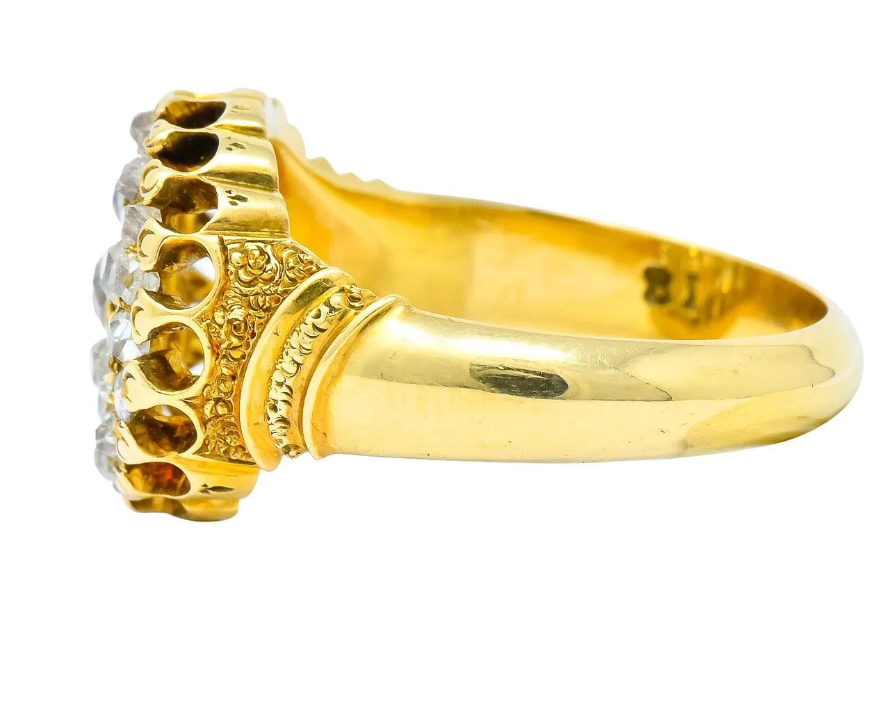 Victorian 0.70 CTW Old Mine Cut Diamond 18 Karat Gold Cluster Ring