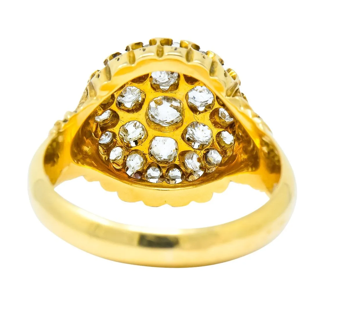 Victorian 0.70 CTW Old Mine Cut Diamond 18 Karat Gold Cluster Ring