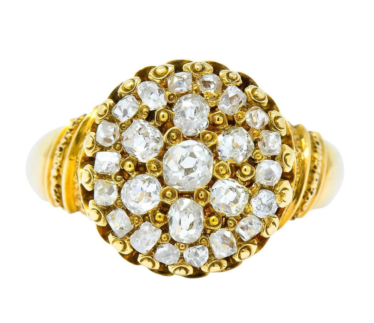 Victorian 0.70 CTW Old Mine Cut Diamond 18 Karat Gold Cluster Ring