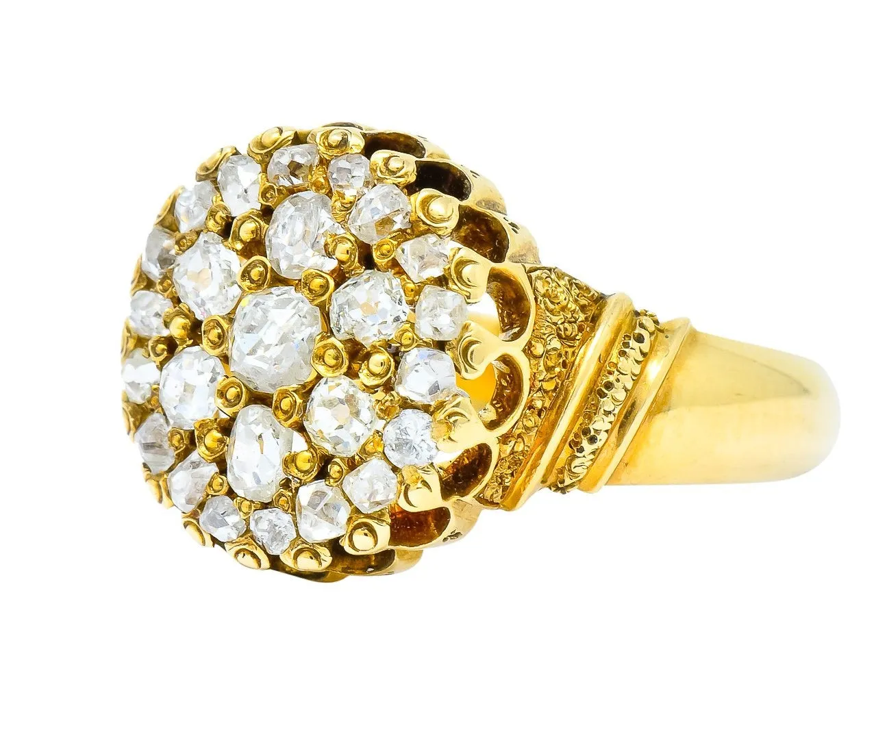 Victorian 0.70 CTW Old Mine Cut Diamond 18 Karat Gold Cluster Ring