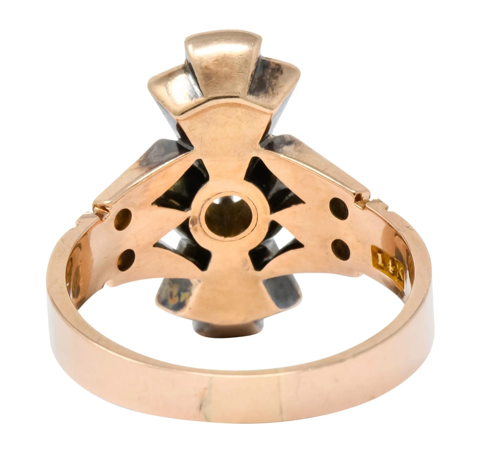 Victorian Diamond Turquoise 14 Karat Rose Gold Statement Ring