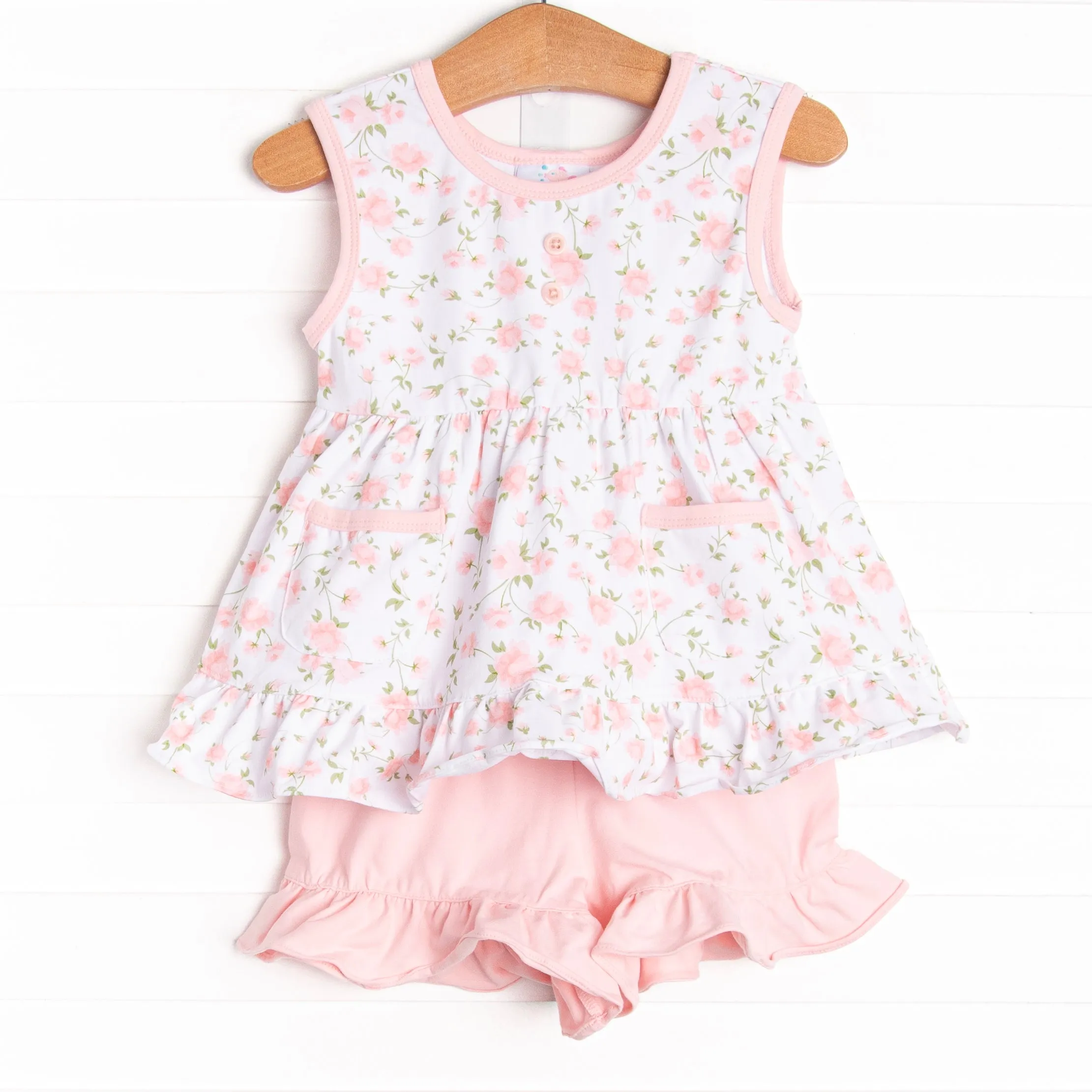 Vienna Vines Ruffle Short Set, Pink