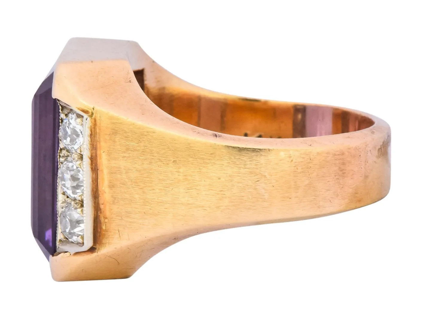 Vintage Emerald Cut Amethyst Diamond 14 Karat Gold Statement Ring