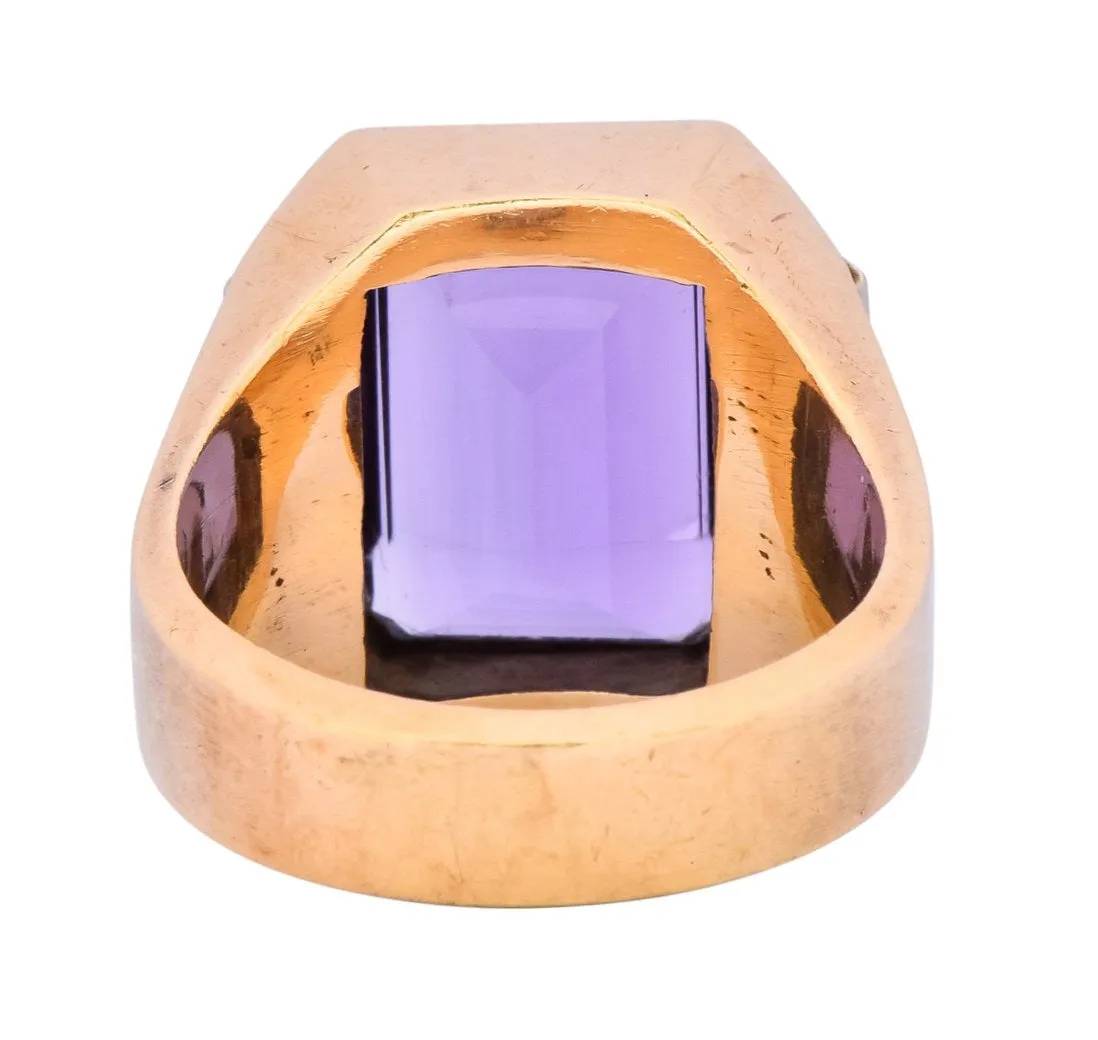 Vintage Emerald Cut Amethyst Diamond 14 Karat Gold Statement Ring