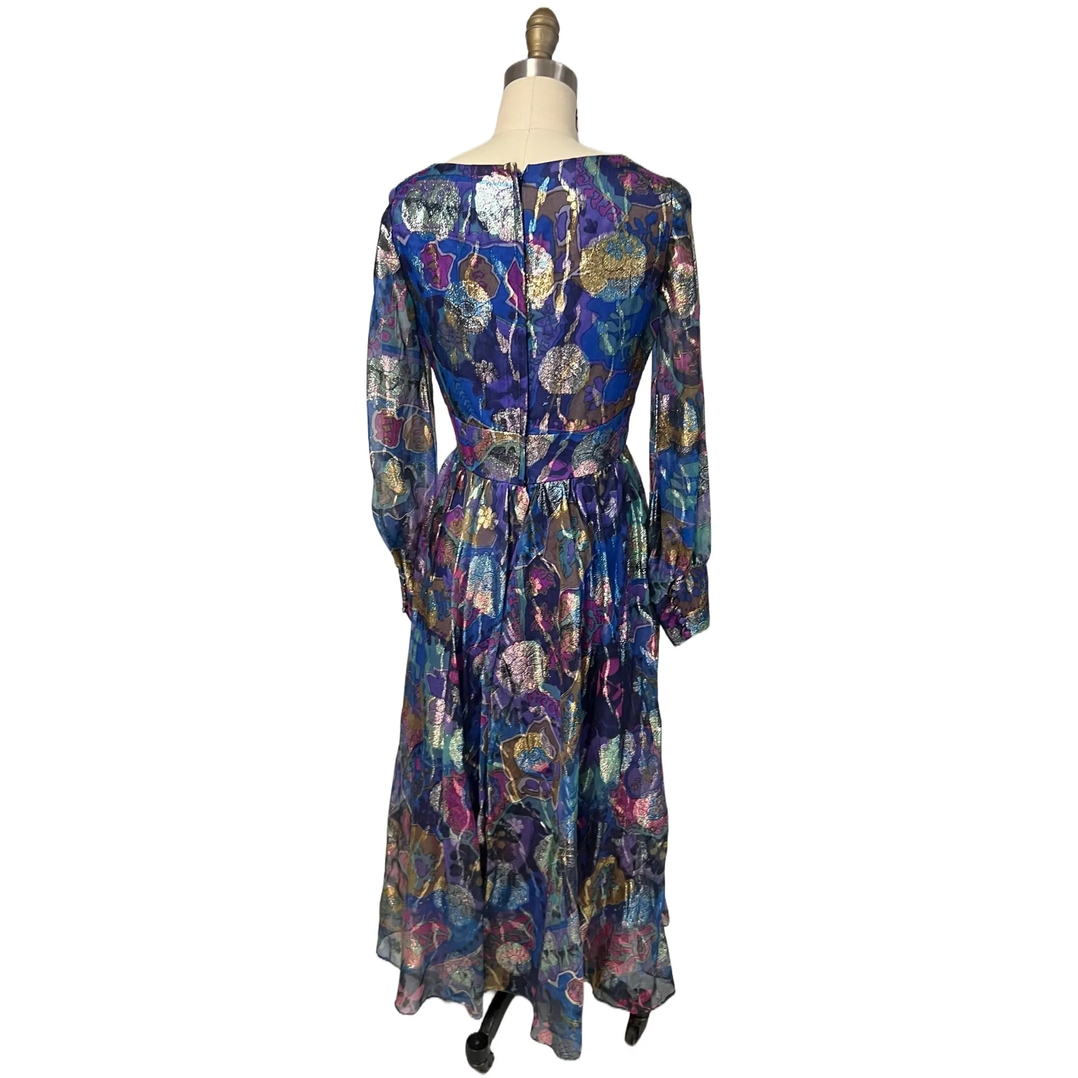 Vintage Metallic Silk Chiffon Designer Gown Hartley Westwood 1970S 34-30-36 1970s