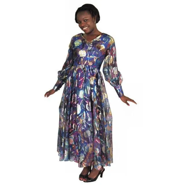 Vintage Metallic Silk Chiffon Designer Gown Hartley Westwood 1970S 34-30-36 1970s
