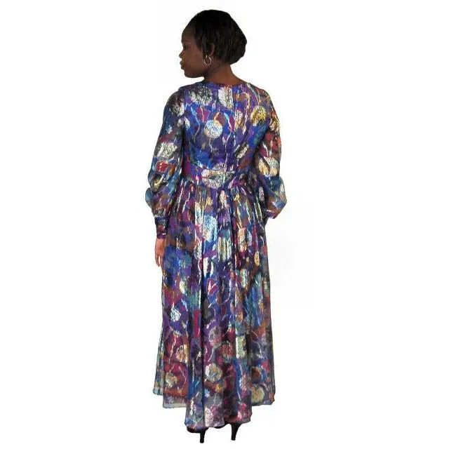 Vintage Metallic Silk Chiffon Designer Gown Hartley Westwood 1970S 34-30-36 1970s