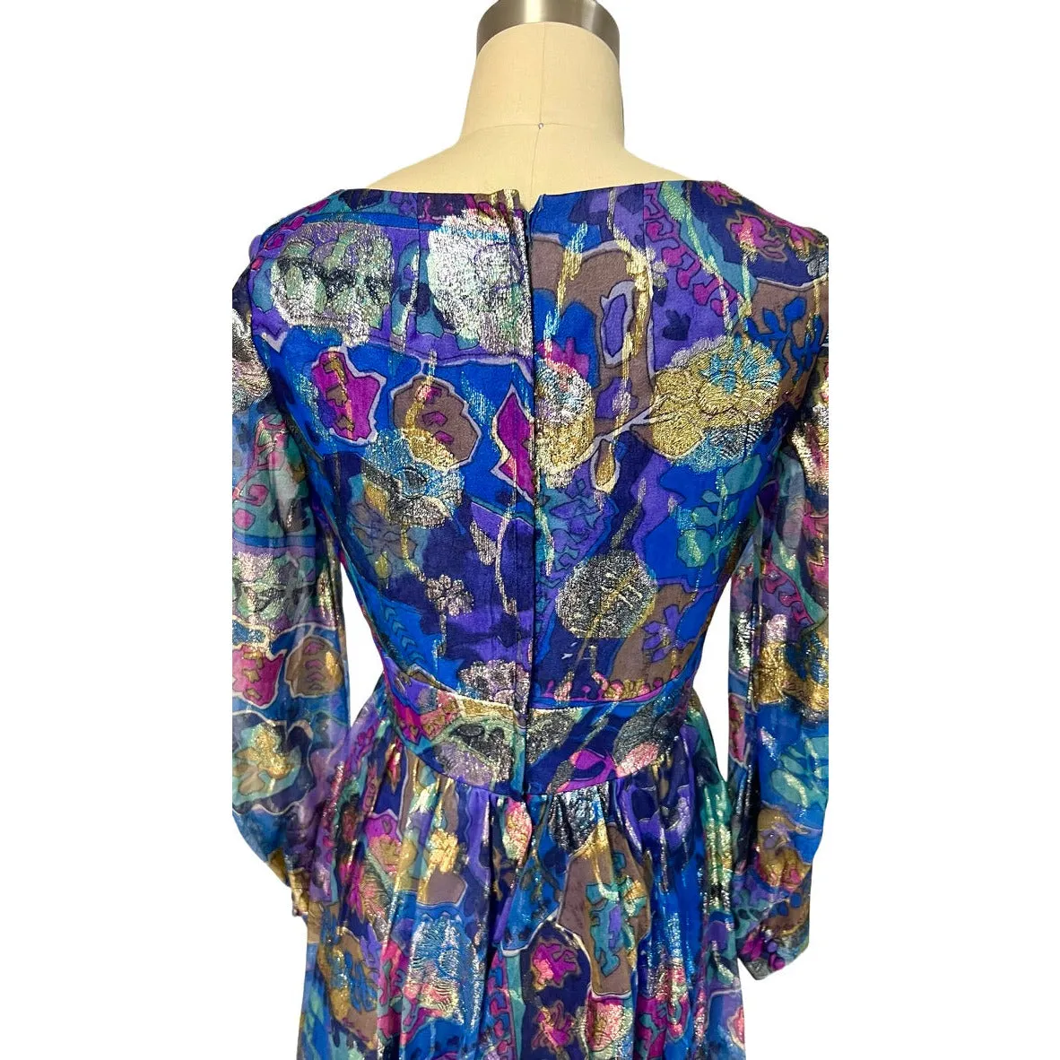 Vintage Metallic Silk Chiffon Designer Gown Hartley Westwood 1970S 34-30-36 1970s