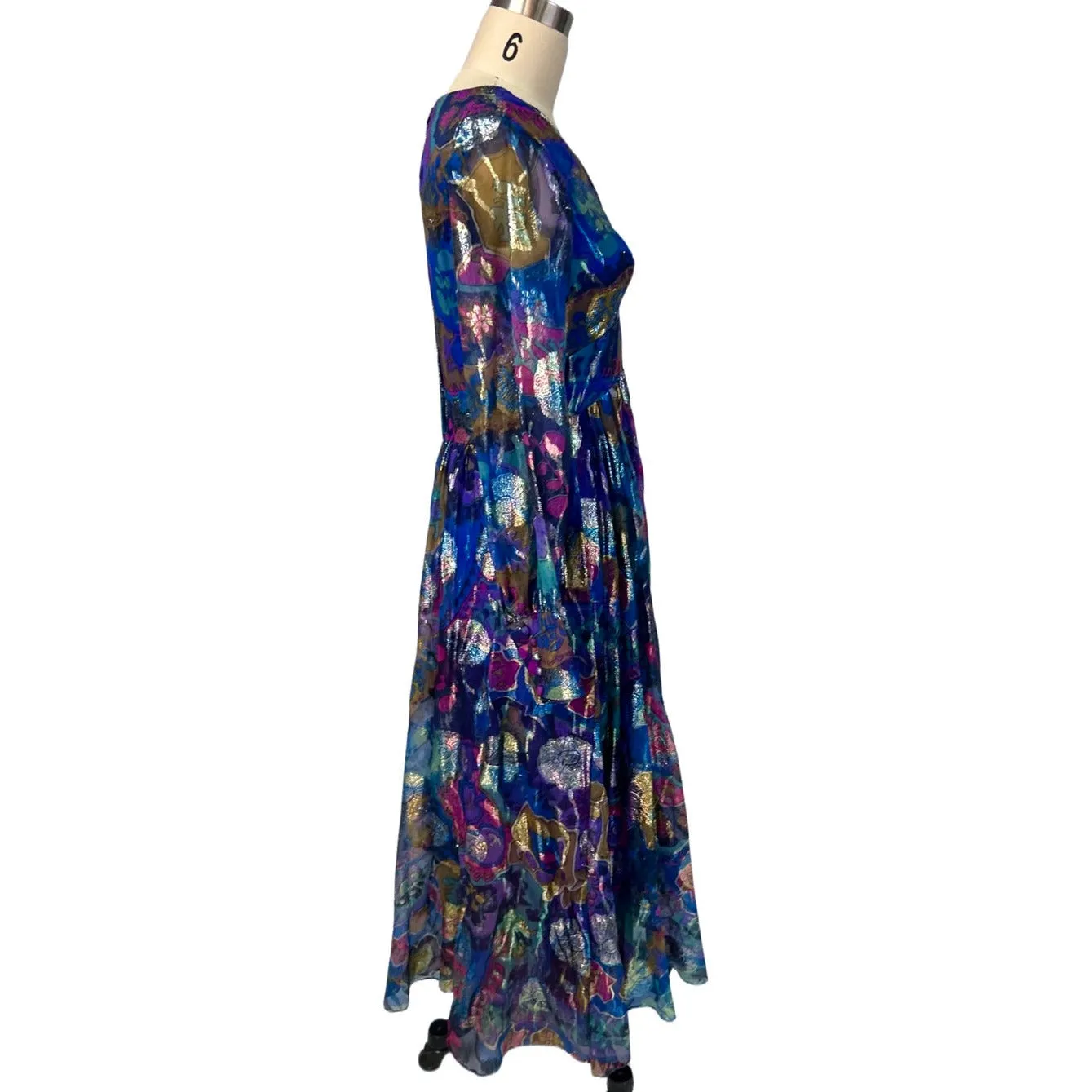 Vintage Metallic Silk Chiffon Designer Gown Hartley Westwood 1970S 34-30-36 1970s