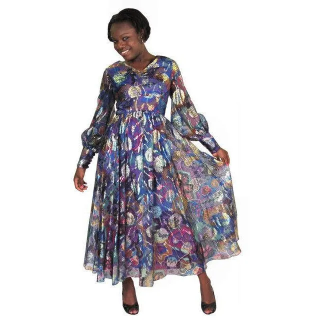 Vintage Metallic Silk Chiffon Designer Gown Hartley Westwood 1970S 34-30-36 1970s
