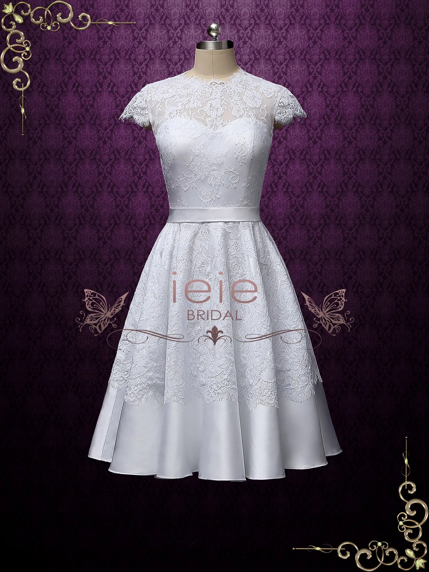 Vintage Style Short Lace Tea Length Wedding Dress | Marigold