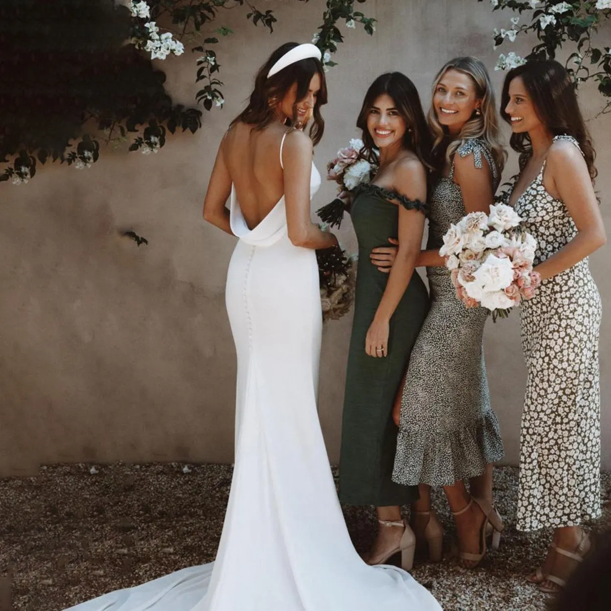 Wedding Dress Long Train Backless Buttons Draped
