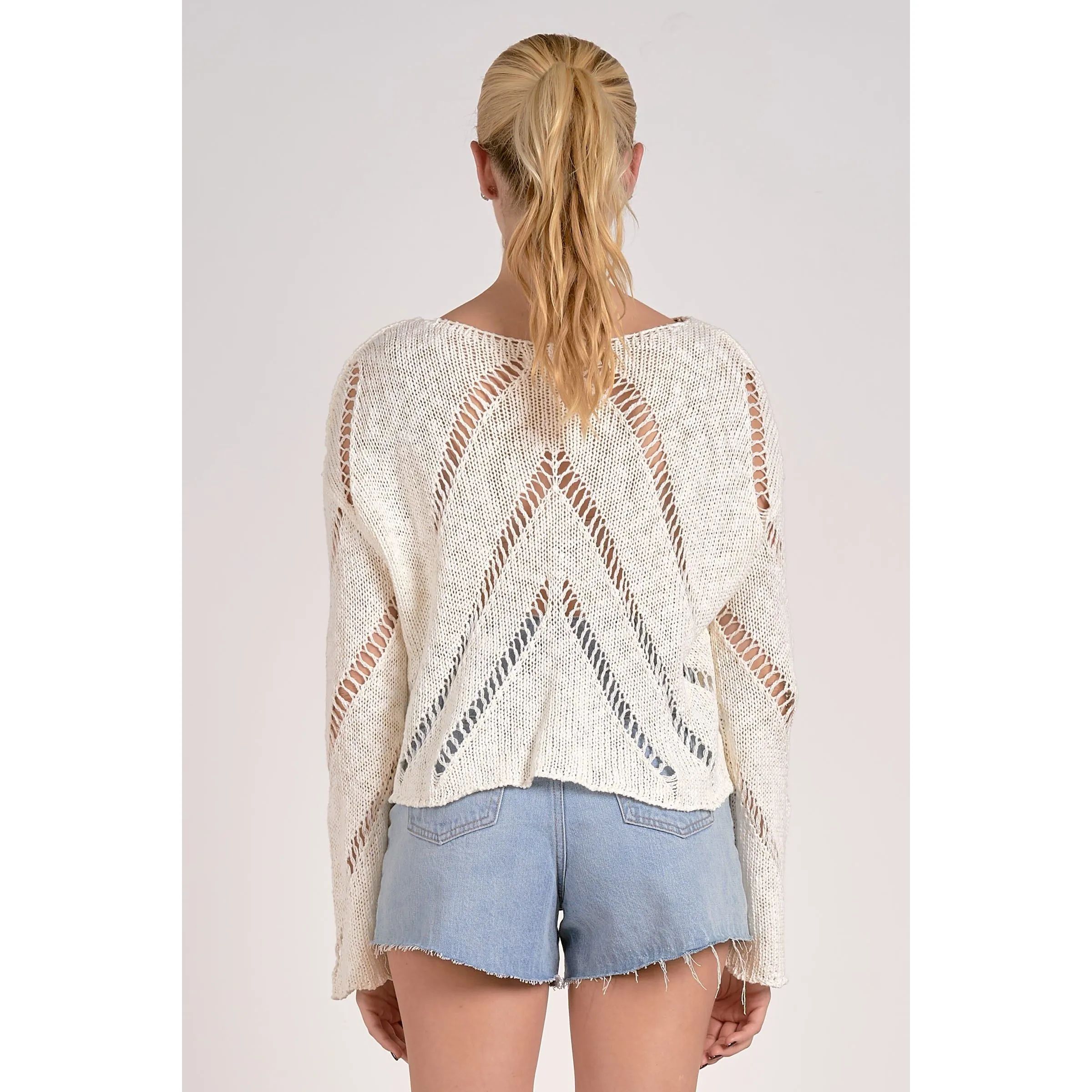 White Knit Sweater with Cut Out Detailing